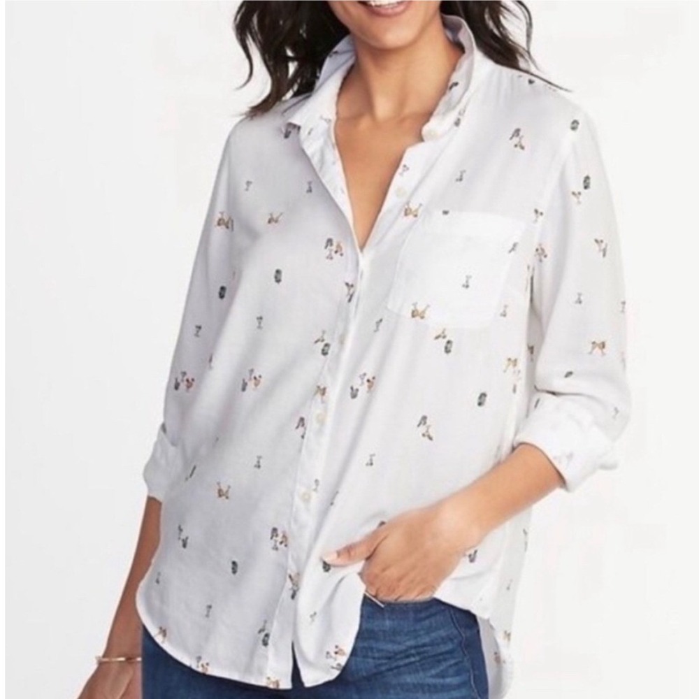 Old Navy Classic Shirt XXL White Cocktail Tropical Drink Novelty Print Party Fun